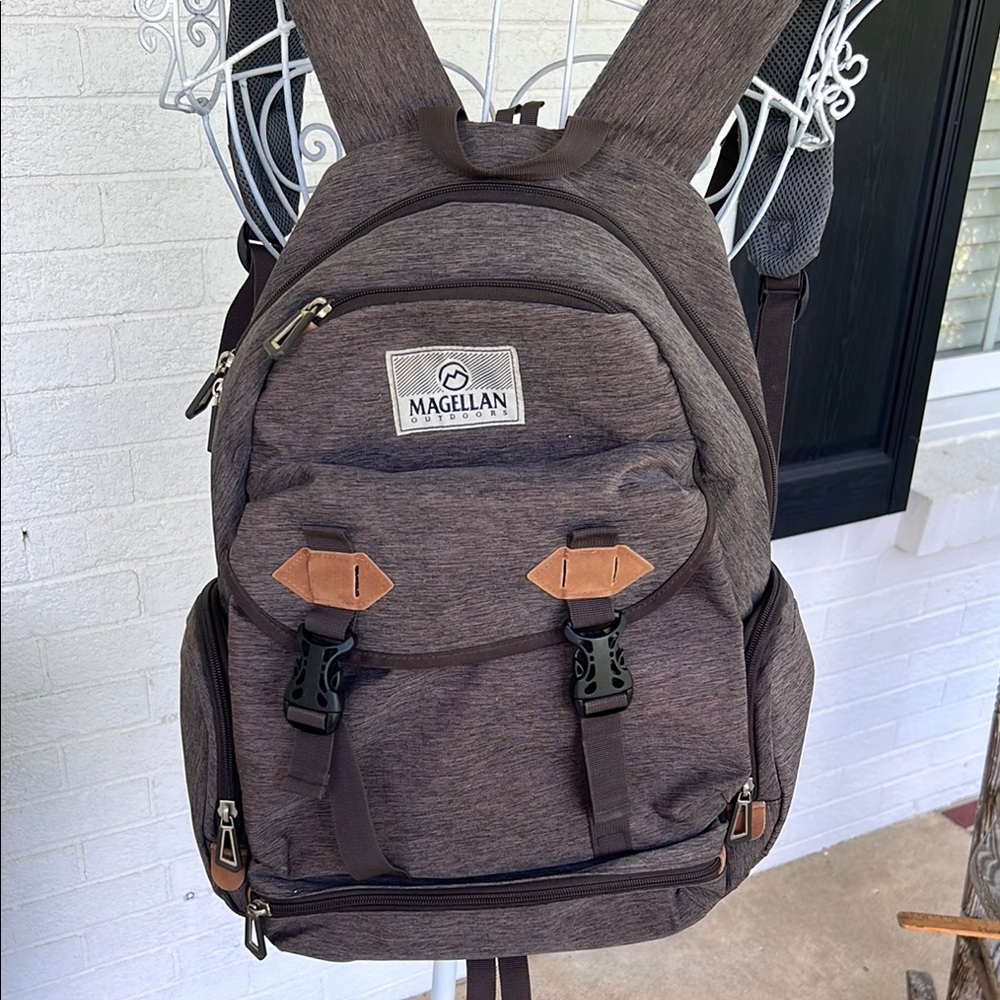 Magellan Outdoors Brown Backpack with Durable Canvas and Top Handle